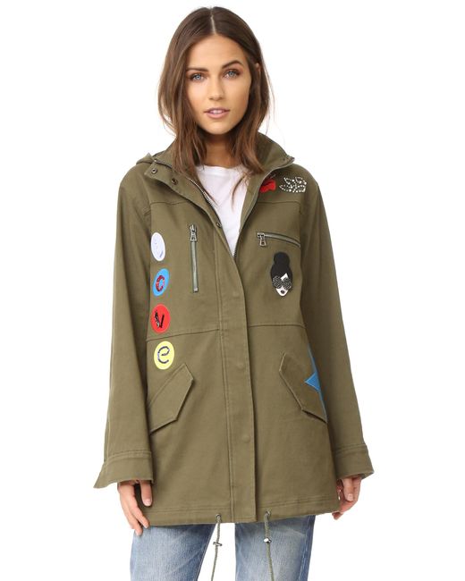 Alice + Olivia Cheryl Embroidered Oversized Parka in Green | Lyst